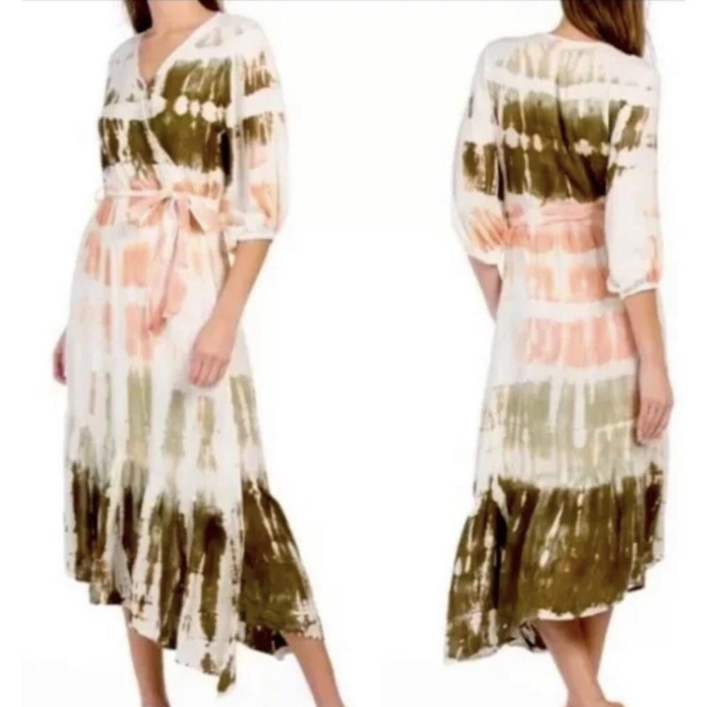 NWT Young Fabulous & Broke Tie Dye Faux Wrap Tie Waist Maxi Dress Boho Beach S